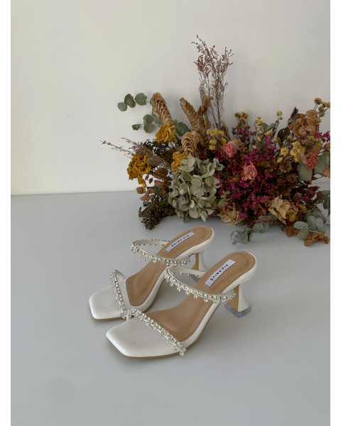 Silver Mallory Crystal-Embellished Strap Heel with Crystal Ankle Bracelet