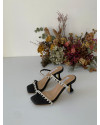Black Mallory Crystal-Embellished Strap Heel with Crystal Ankle Bracelet