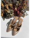 Vanilla Celeste Crystal-Embellished Strap Mules Heel