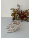  White Celeste Crystal-Embellished Strap Mules Heel
